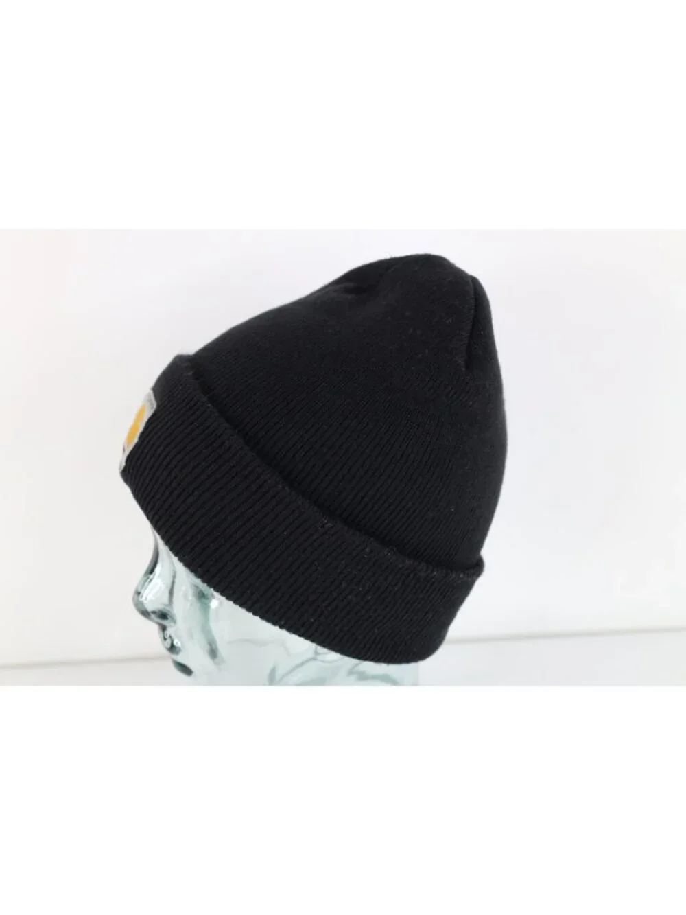 Vintage 90s Y2K Carhartt Spell Out Ribbed Knit Winter Beanie Hat Cap Black USA